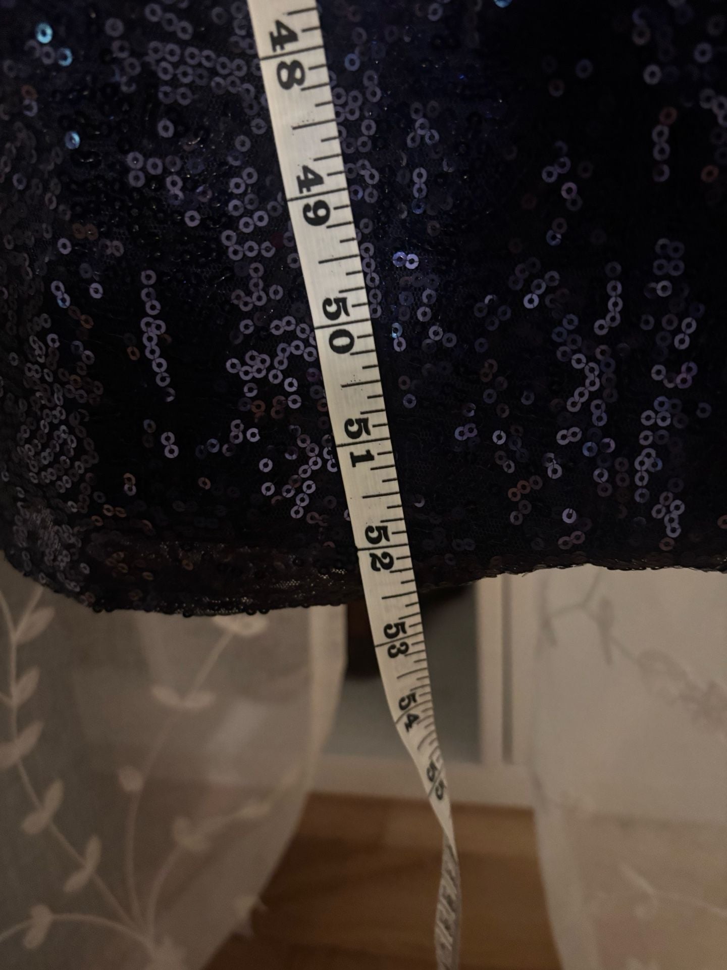 Mac Duggal Rhinestone Encrusted Scoop Neckline Beaded Gown Navy Blue 9