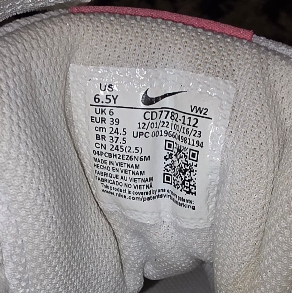 Nike Court Borough Mid 2 Size 6.5Y White Topaz Gold Pink Sneakers 7