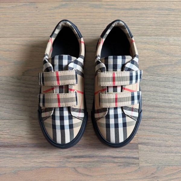 Burberry Markham Check Grip-Strap Sneakers Vintage Check Kids Size US 13