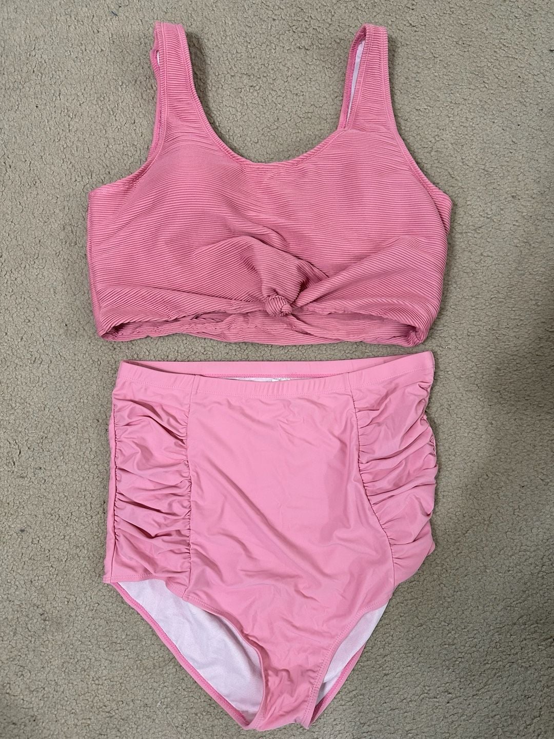 Coral Reef Swim Bikini Set Size XXL 18/20 Pink Ribbed Twist Front High Waist 1