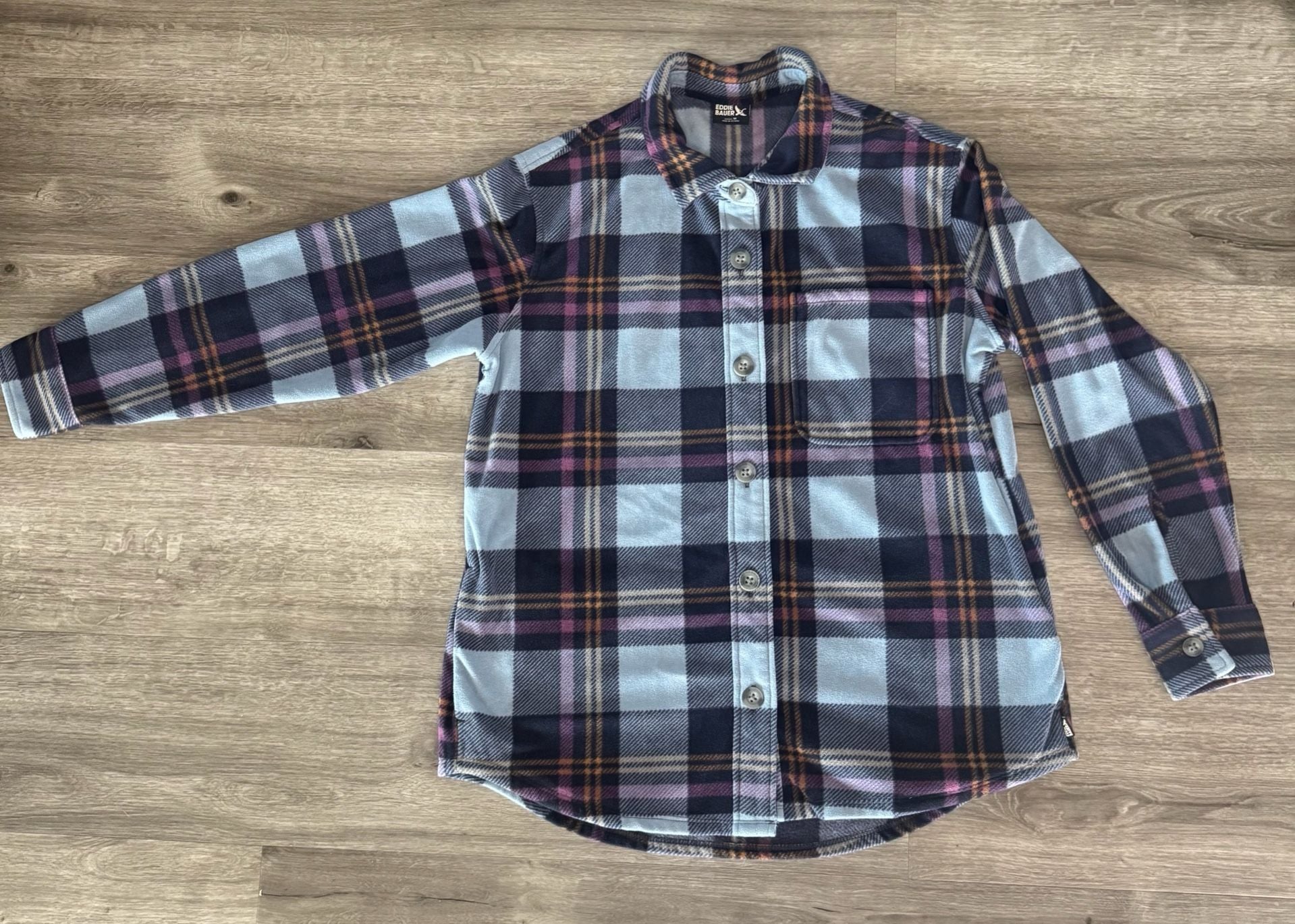 Eddie Bauer Microfleece Button-Up Shirt Size M Plaid Blue Purple 2