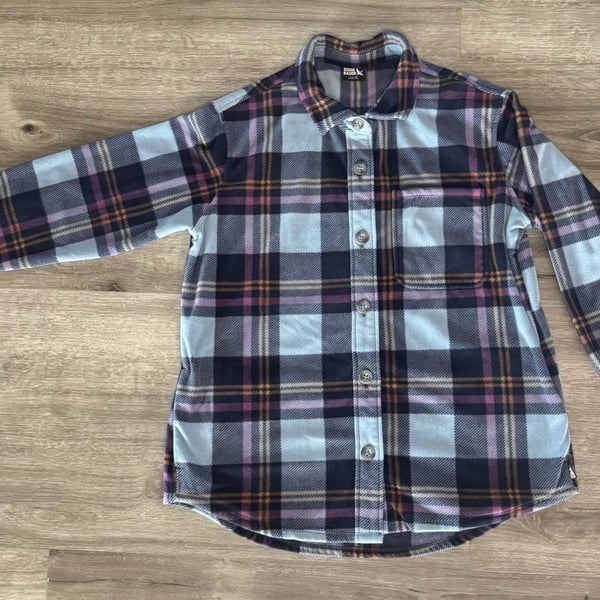 Eddie Bauer Microfleece Button-Up Shirt Size M Plaid Blue Purple