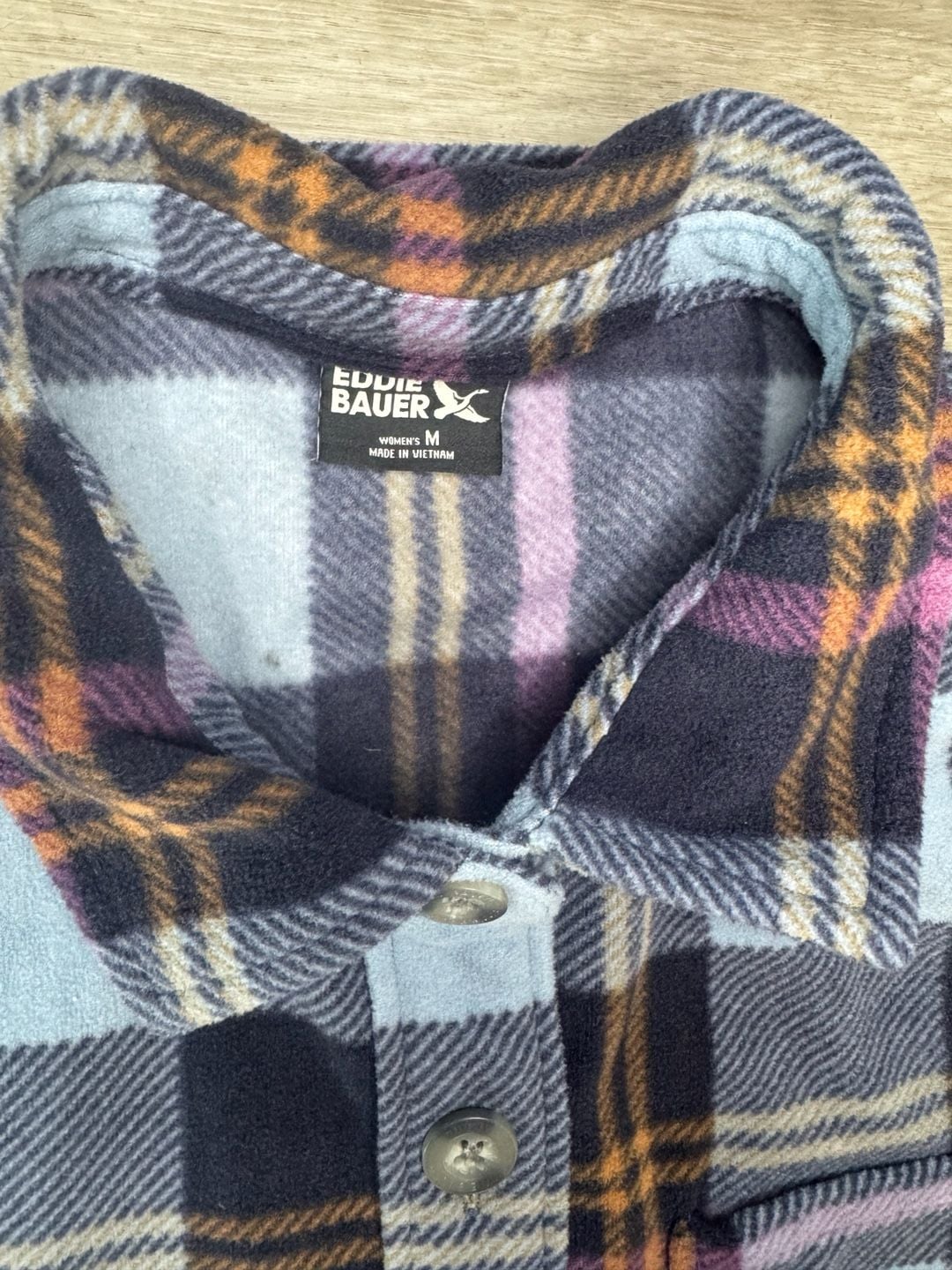 Eddie Bauer Microfleece Button-Up Shirt Size M Plaid Blue Purple 3