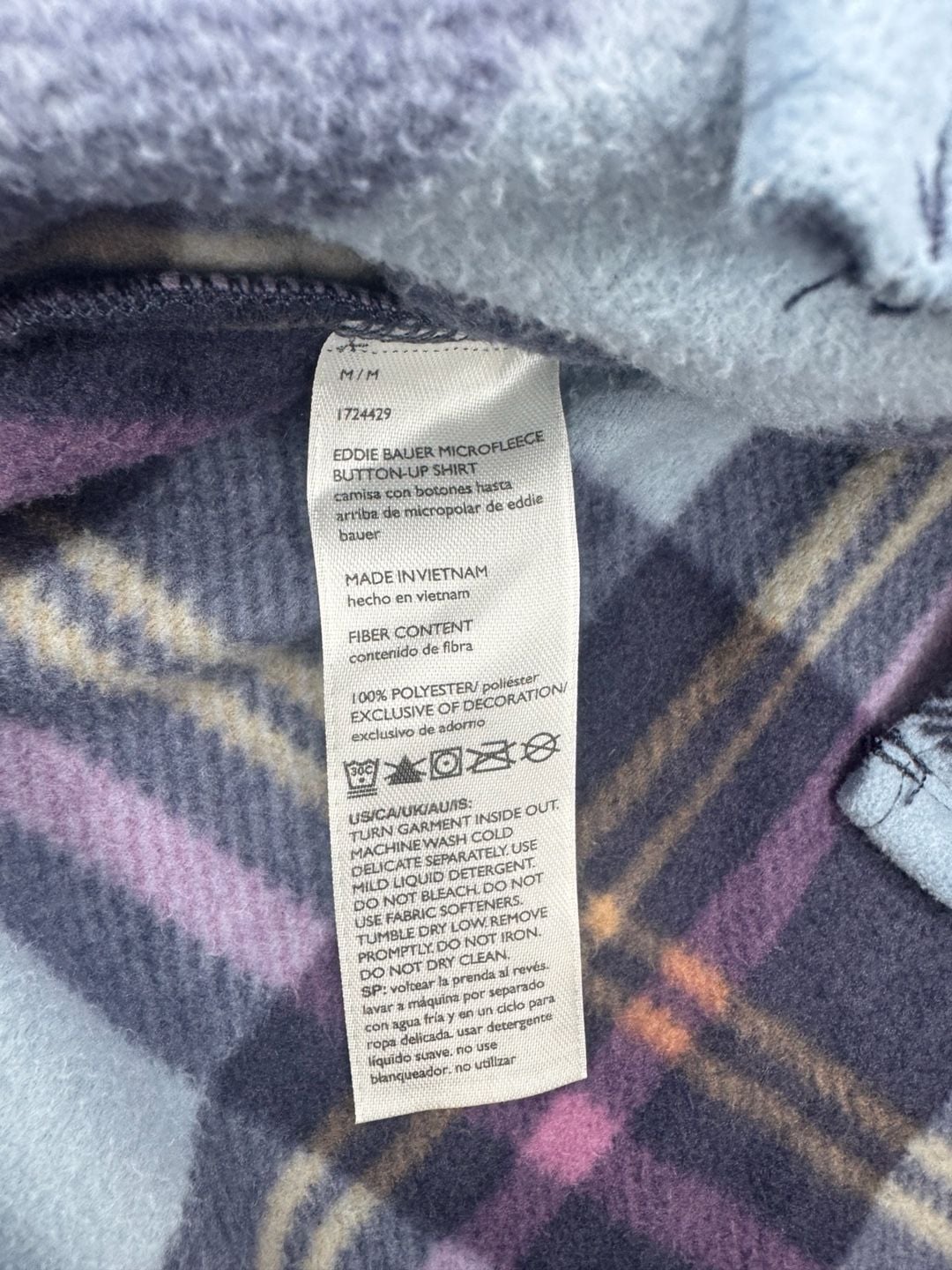 Eddie Bauer Microfleece Button-Up Shirt Size M Plaid Blue Purple 4