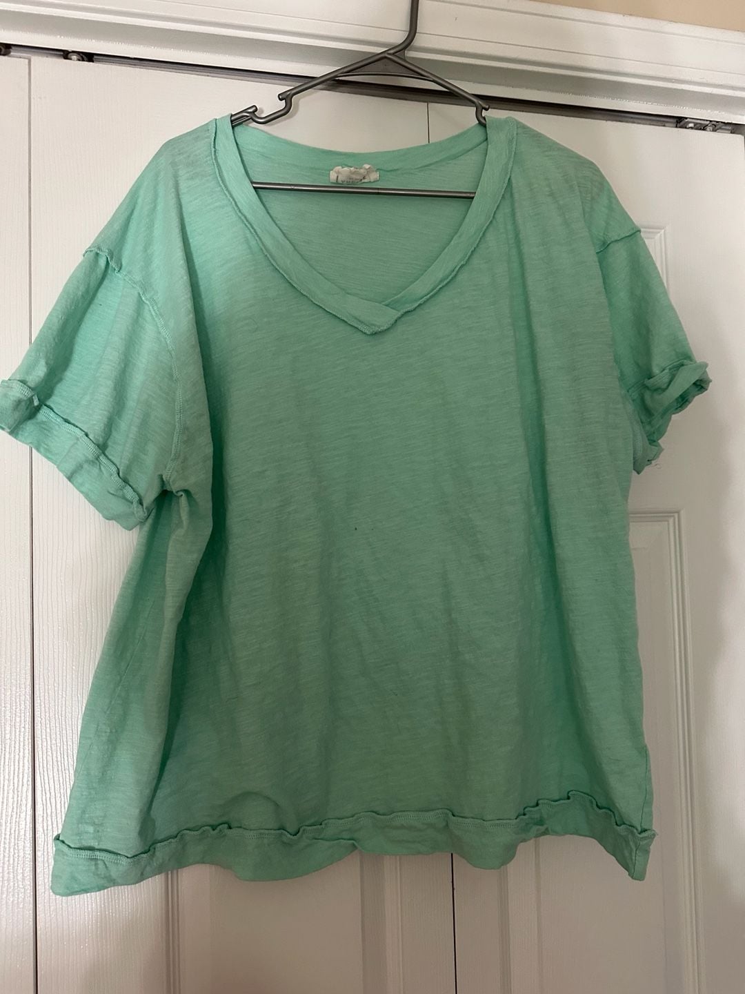 Andree By Unit V-Neck Raw Hem Short Sleeve T-Shirt Size 1X Mint Green 2