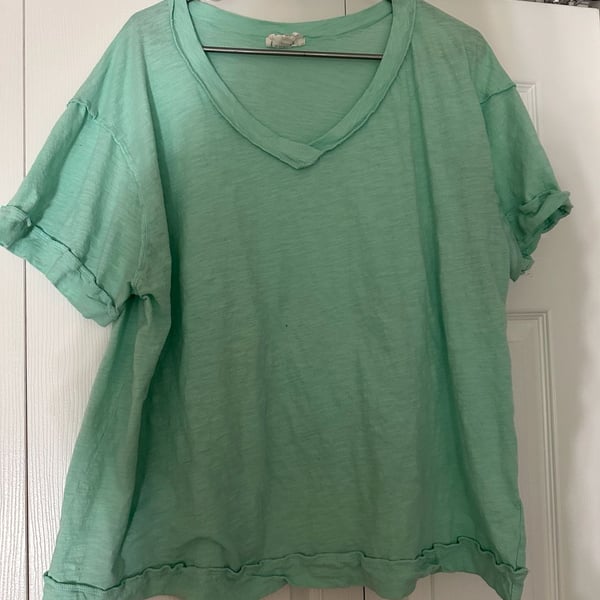 Andree By Unit V-Neck Raw Hem Short Sleeve T-Shirt Size 1X Mint Green