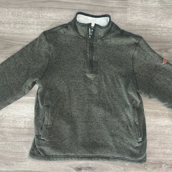 Orvis 1/4 Zip Sherpa Lined Pullover Size L Green Fleece Sweater