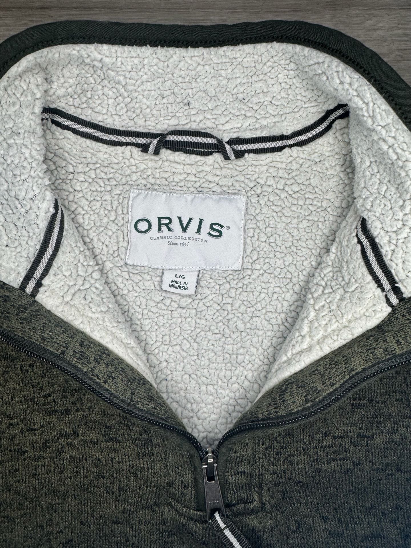 Orvis 1/4 Zip Sherpa Lined Pullover Size L Green Fleece Sweater 3