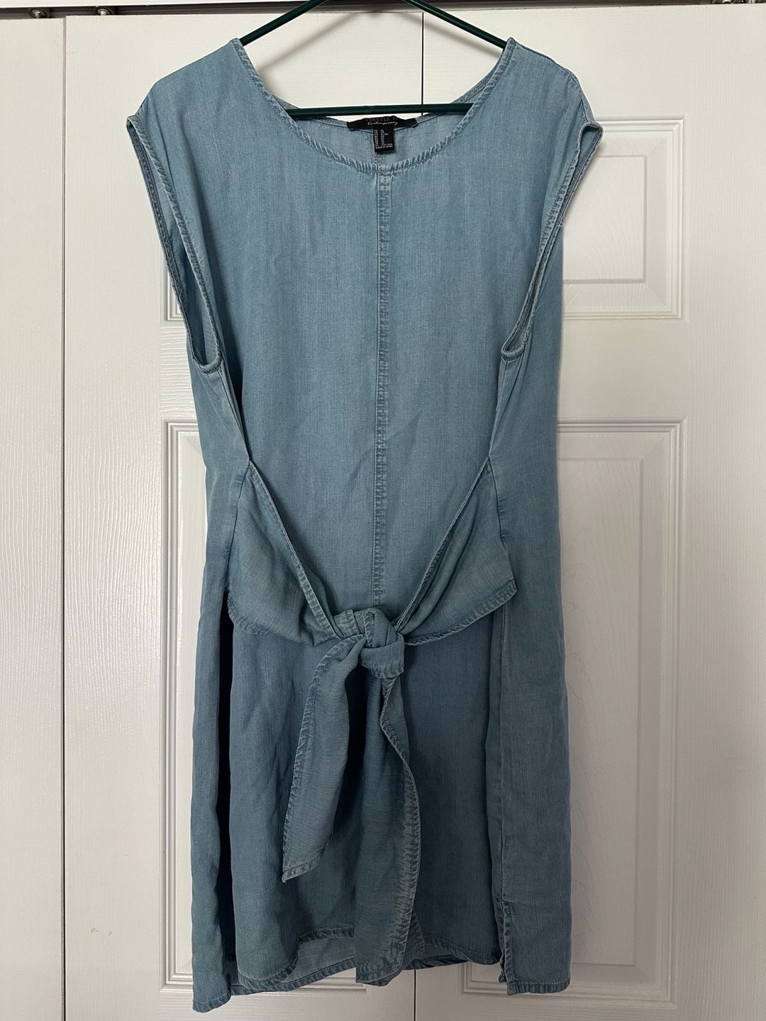 Forever 21 Contemporary Denim Mini Dress Size XL Tie Front Chambray 2