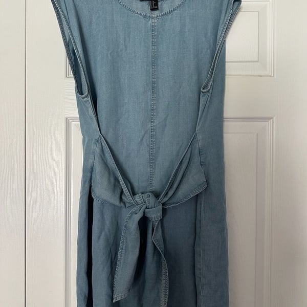 Forever 21 Contemporary Denim Mini Dress Size XL Tie Front Chambray