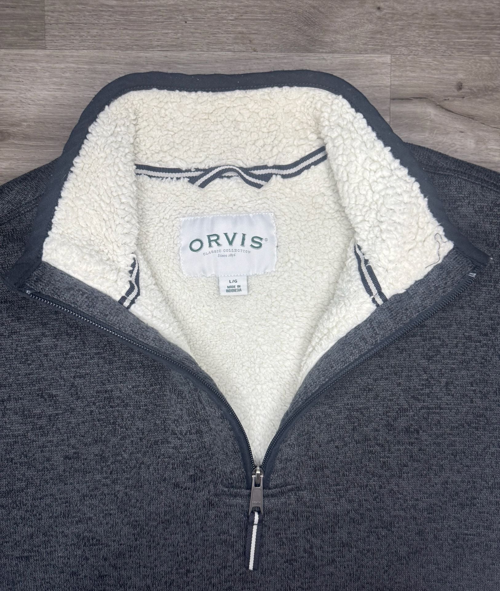 Orvis 1/4 Zip Pullover Size L/G Gray Sherpa Lined Fleece Sweater 3