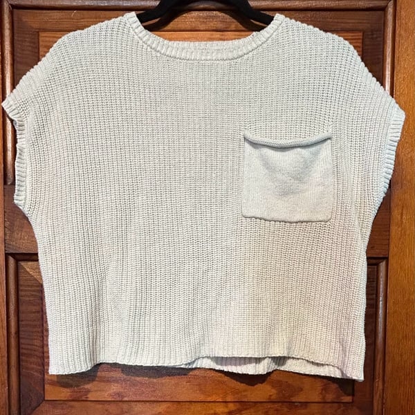 Sincerely Jules Waffle Knit Pocket Top Size XS Ash White