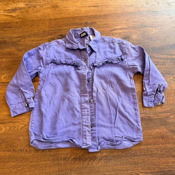 Gitano Button-Up Denim Shirt Size 6 Purple Ruffle Long Sleeve