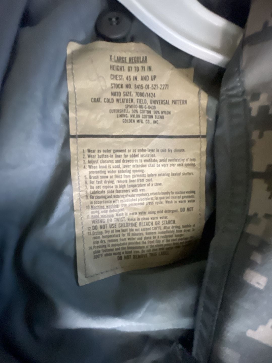 Golden Mfg. Co. Cold Weather Field Jacket X-Large Regular ACU UCP Camo 3