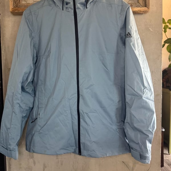 Womens ADIDAS Gray Lined Wandertag Rain Jacket Sz M