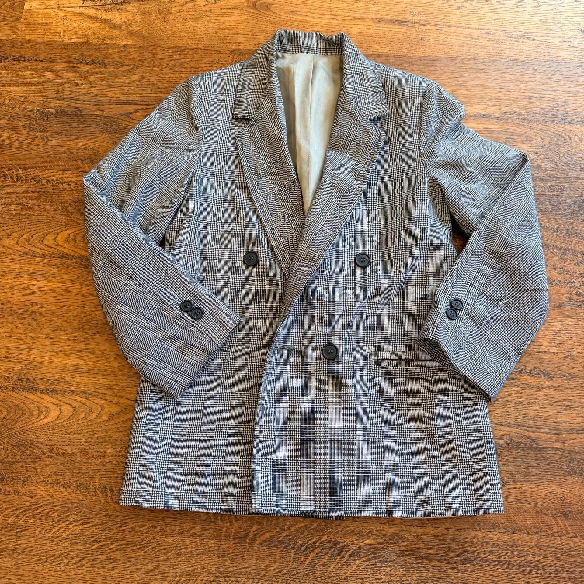 Elliot Stevens Double-Breasted Blazer Size 10 Plaid Check Vintage 2