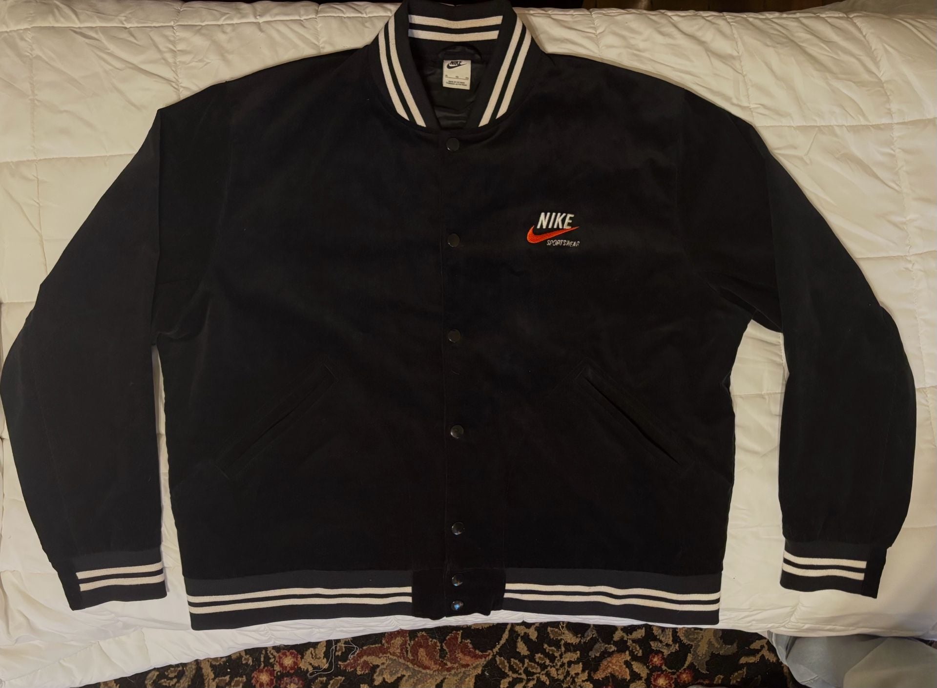 Nike NSW Trend Bomber Jacket Size XL Black Corduroy Varsity 3