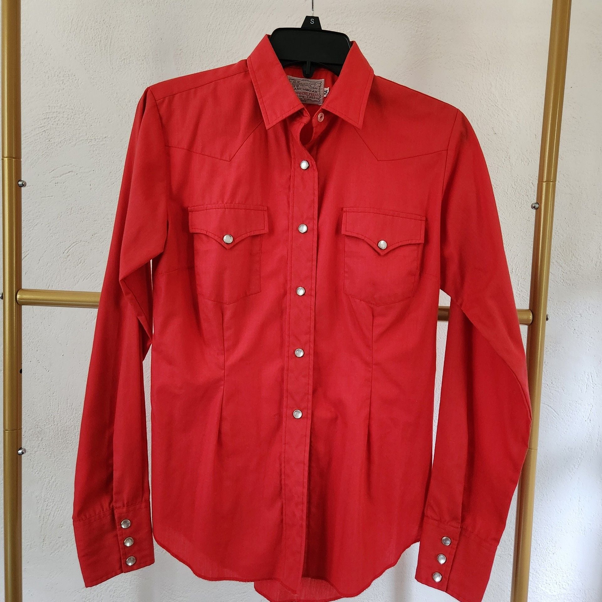 H Bar C Ranchwear Western Shirt Size 34 Red Long Sleeve Pearl Snap 2