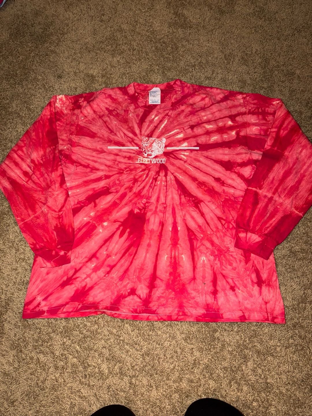 Delta Pro Weight Fleetwood Tiger Long Sleeve T-Shirt Size L Red Tie Dye 2