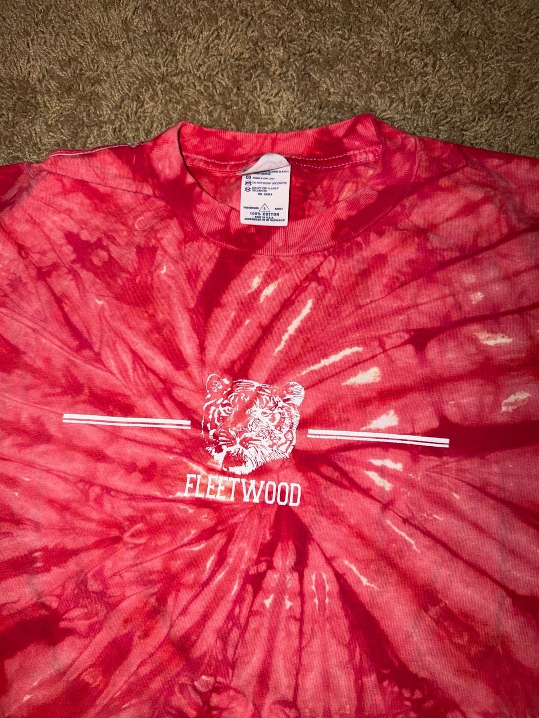 Delta Pro Weight Fleetwood Tiger Long Sleeve T-Shirt Size L Red Tie Dye 3
