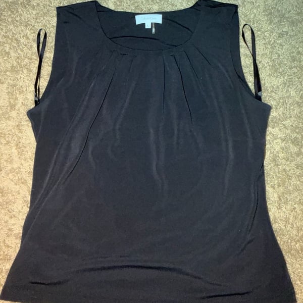 Calvin Klein Pleat-Neck Top Size L Black Sleeveless Blouse