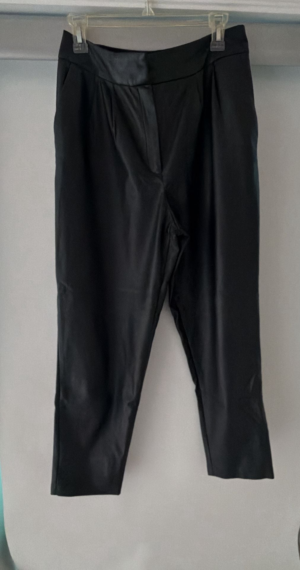 Express Faux Leather Pants Size 8 R Black High Waisted Pleated 5