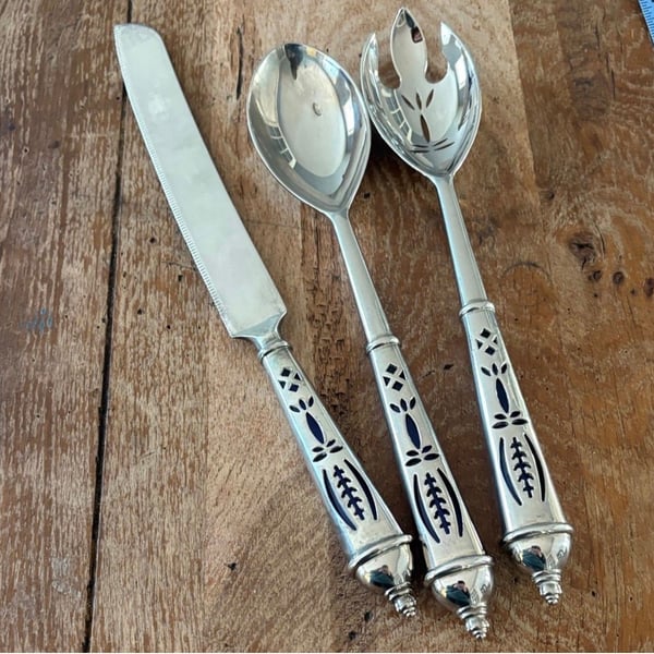 Silver and cobalt blue Serving Set with Cobalt Blue Glass