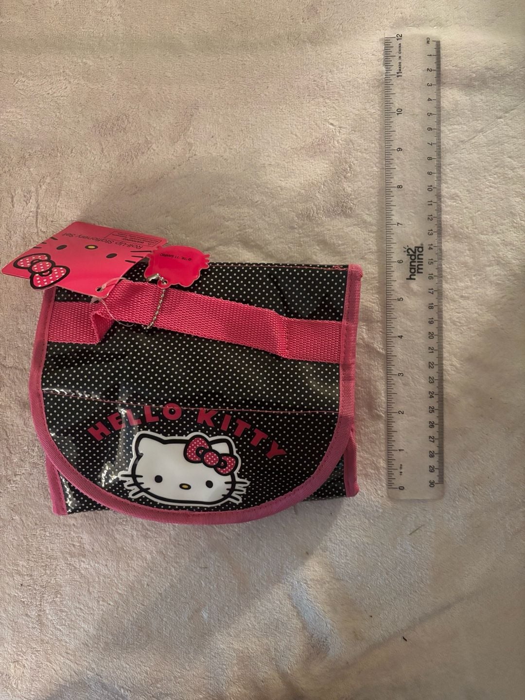 Hello Kitty Roll-Up Stationery Set Black Pink Polka Dot 1