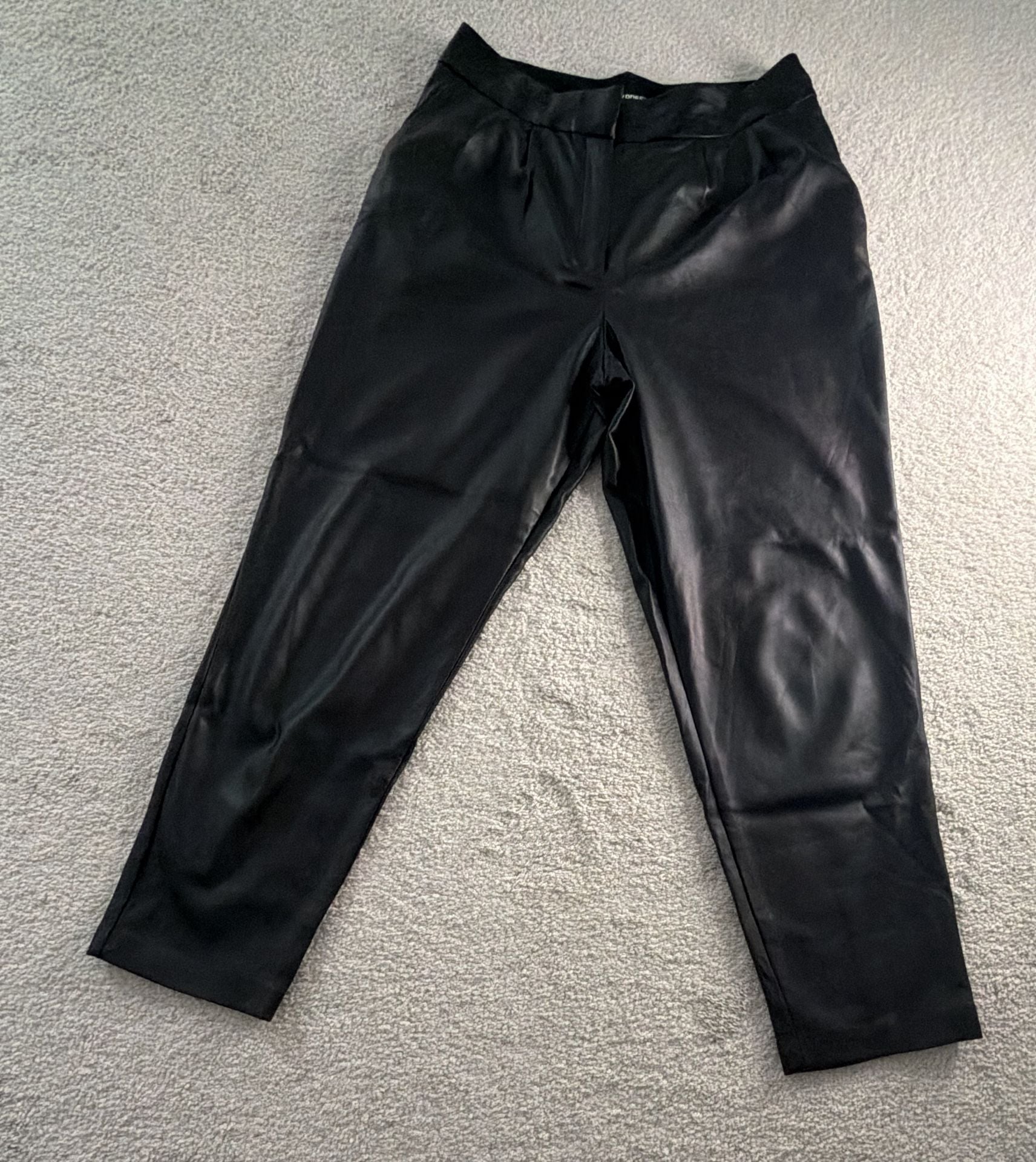Express Faux Leather Pants Size 8 R Black High Waisted Pleated 3