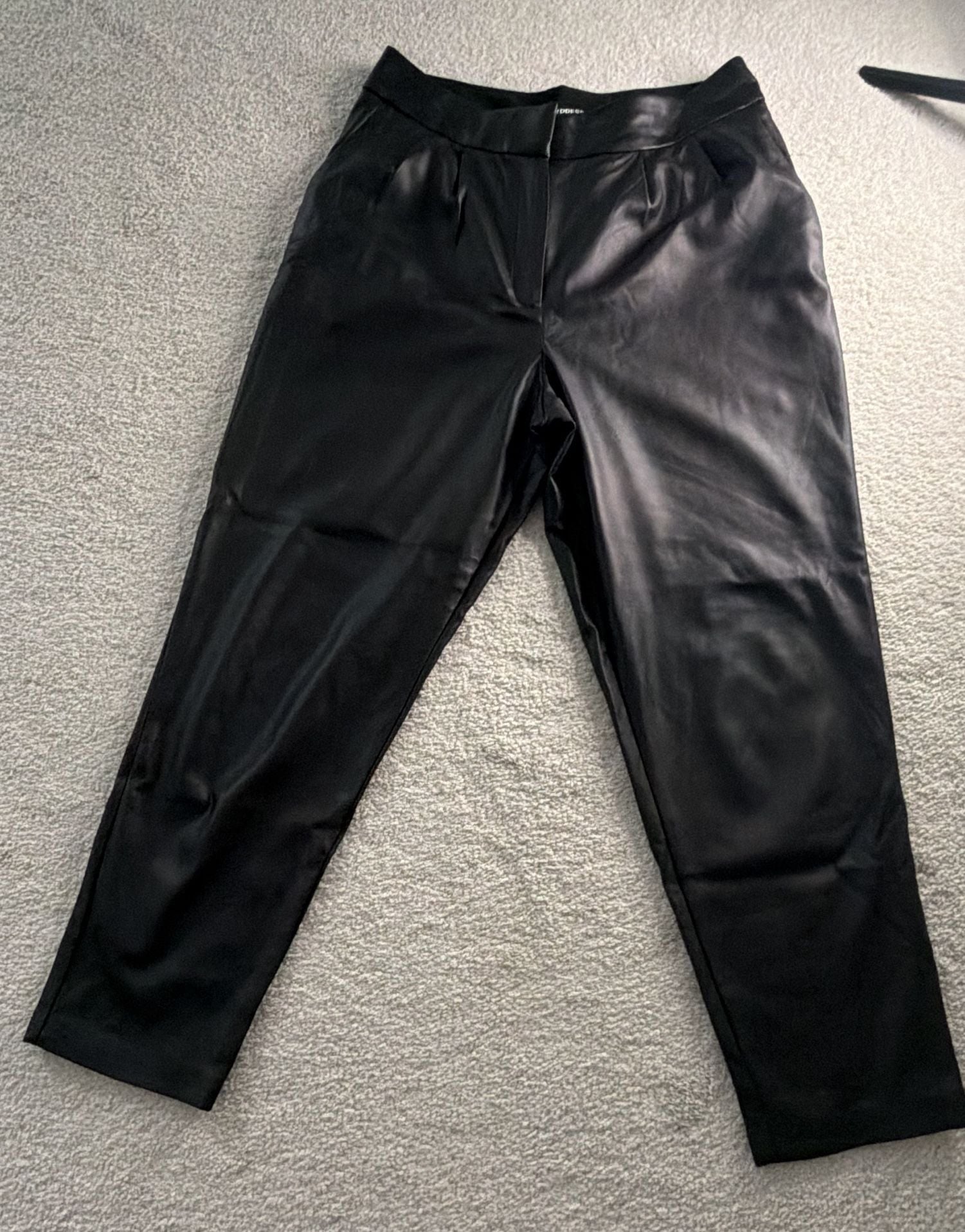 Express Faux Leather Pants Size 8 R Black High Waisted Pleated 2
