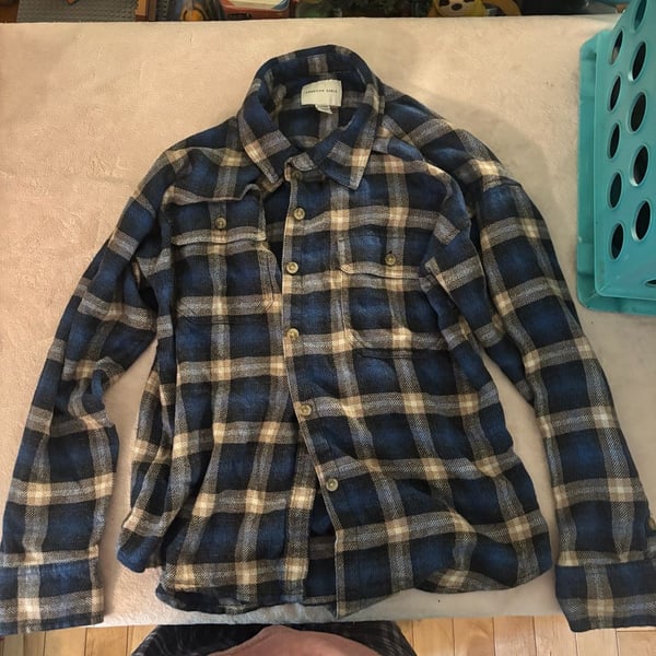 American Eagle Plaid Flannel Button Up Shirt Size XS Blue Brown