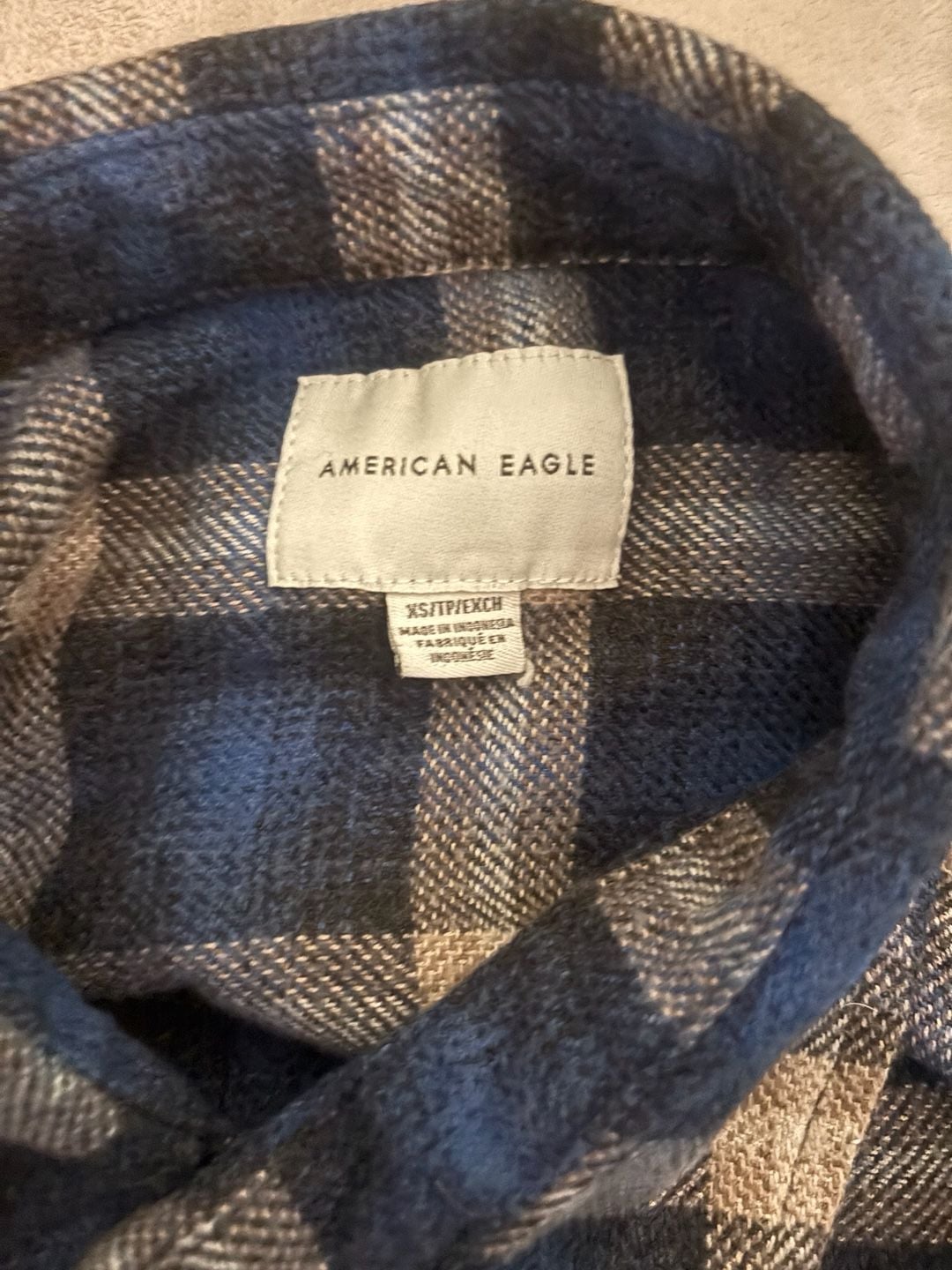American Eagle Plaid Flannel Button Up Shirt Size XS Blue Brown 4