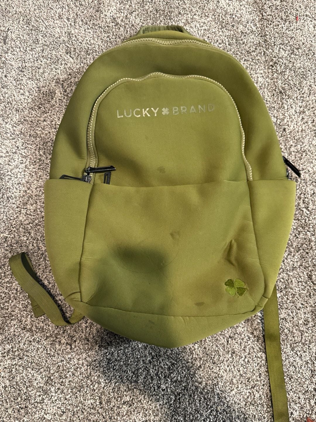 Lucky Brand Olive Green Neoprene School Casual Backpack Travel Bag 2