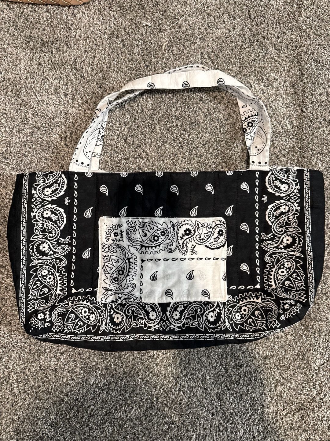 Unbranded Black And White Paisley Bandana Print Tote Bag 2