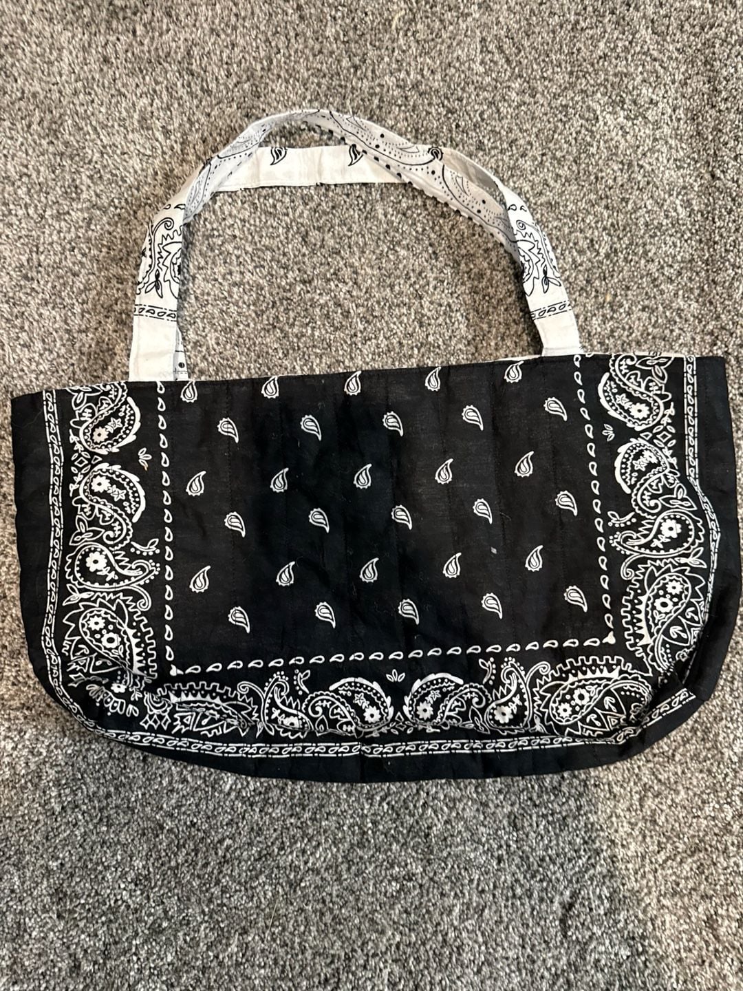 Unbranded Black And White Paisley Bandana Print Tote Bag 3