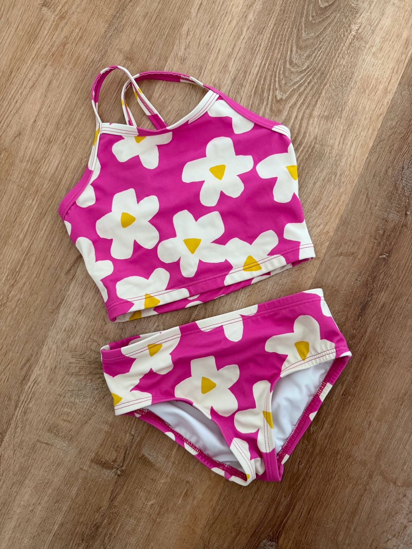 Hanna Andersson Tankini Swimsuit US 3T Pink Floral Daisies Two Piece 1