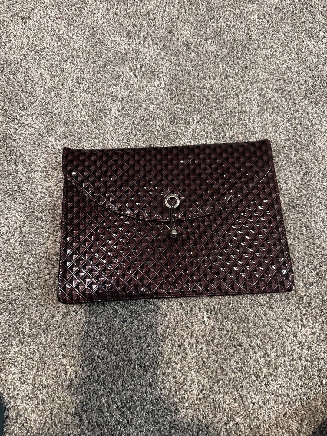 Unbranded Brown Textured Geometric Envelope Clutch Handbag 2