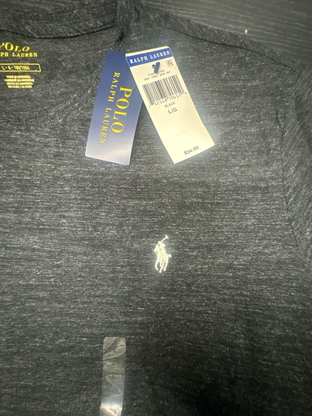 Polo Ralph Lauren Jersey Crewneck T-Shirt Size L Black Heather Marl 3