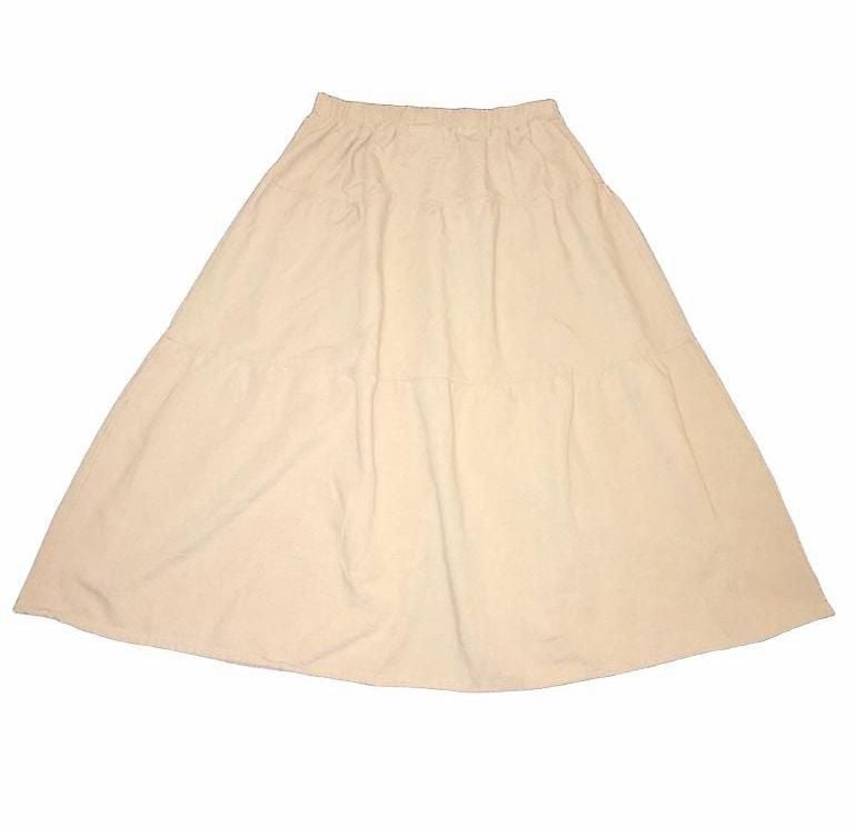 Midnight Sky Beige Linen Blend Tiered Midi Skirt Large Cottagecore Boho Buttons 3