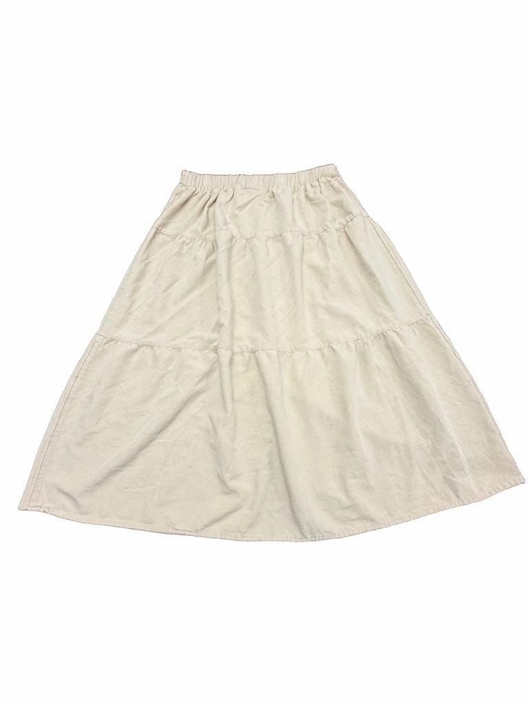Midnight Sky Beige Linen Blend Tiered Midi Skirt Large Cottagecore Boho Buttons 4