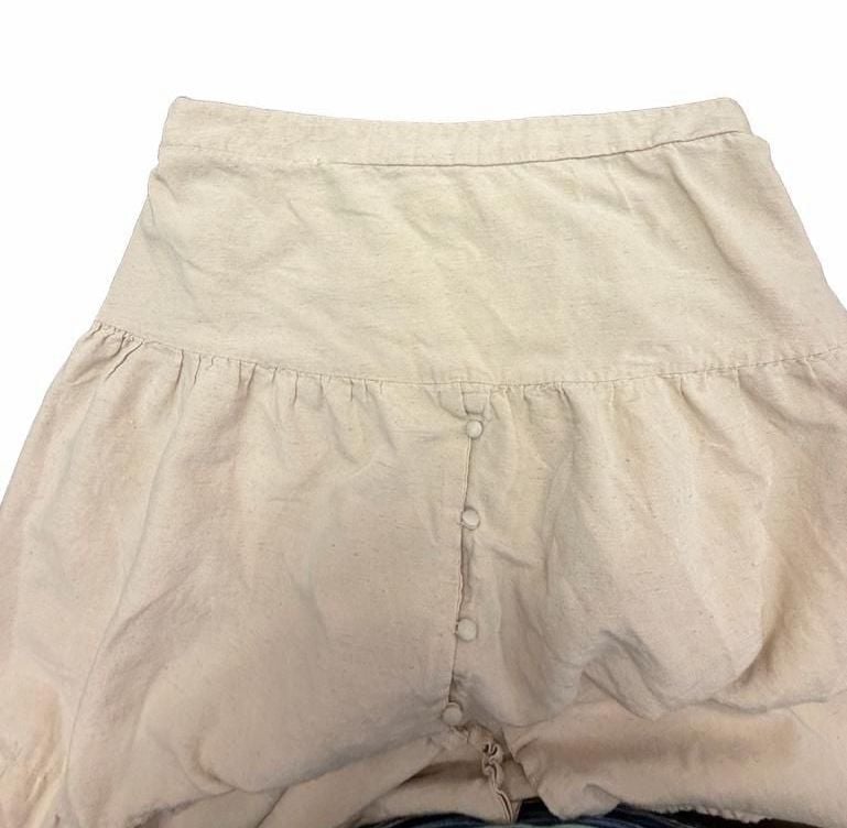 Midnight Sky Beige Linen Blend Tiered Midi Skirt Large Cottagecore Boho Buttons 9