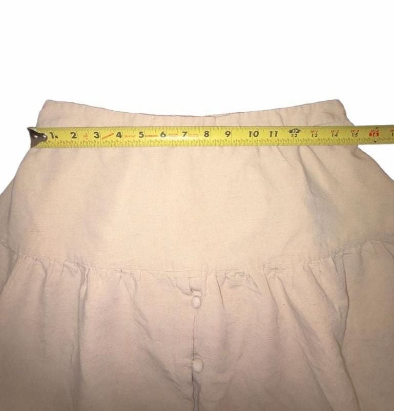 Midnight Sky Beige Linen Blend Tiered Midi Skirt Large Cottagecore Boho Buttons 12