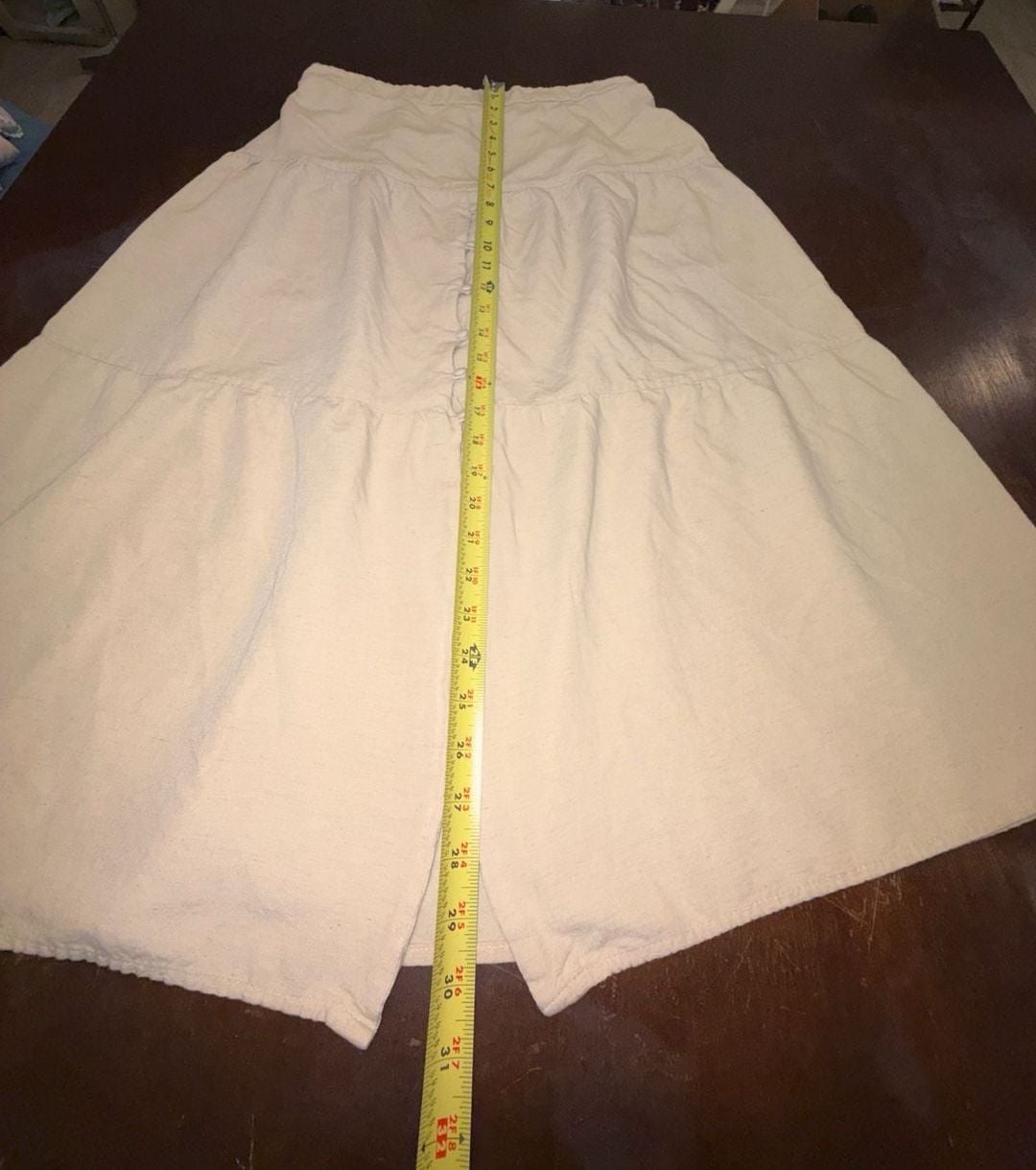 Midnight Sky Beige Linen Blend Tiered Midi Skirt Large Cottagecore Boho Buttons 11