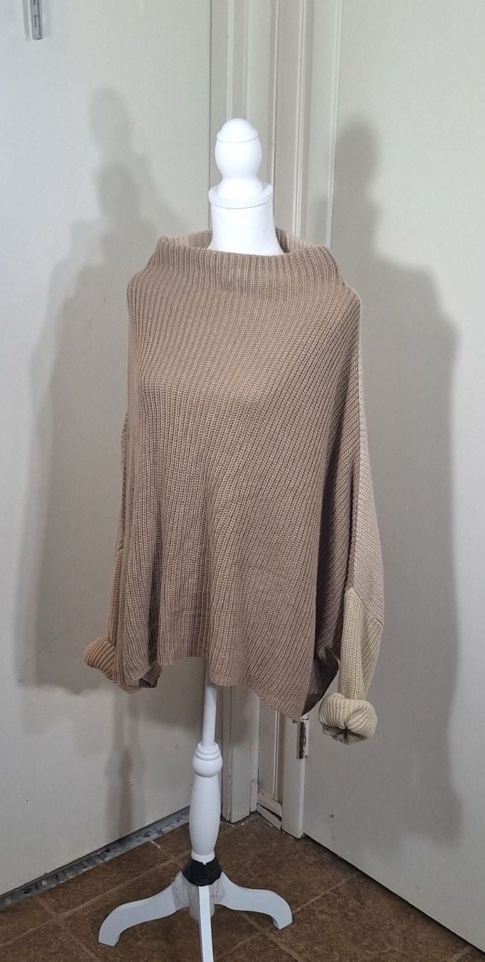 PrettyLittleThing Oversized Sweater Sz XL, Stone, Tan, Boohoo Boyfriend Jumper 3