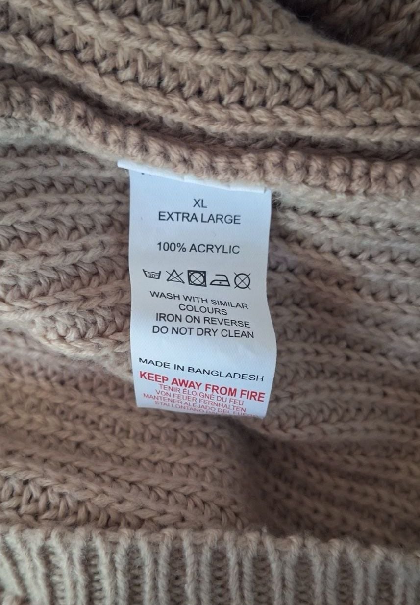 PrettyLittleThing Oversized Sweater Sz XL, Stone, Tan, Boohoo Boyfriend Jumper 11