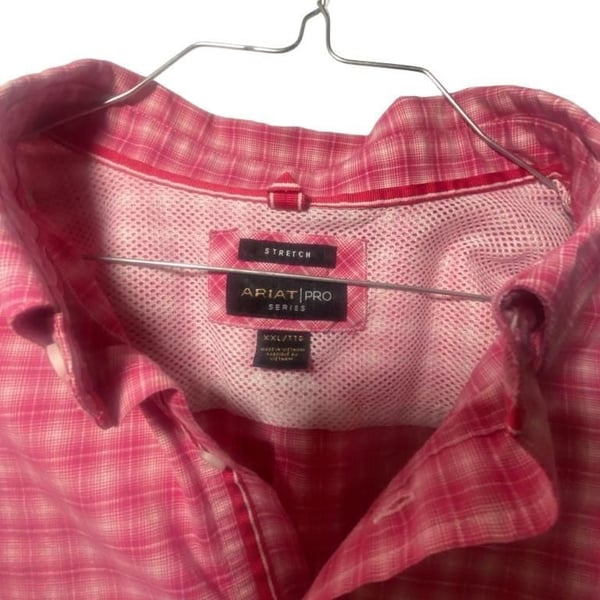 Ariat Pro Series Men’s 2XL Stretch Pink Gingham Short Sleeve Button-Down Shirt