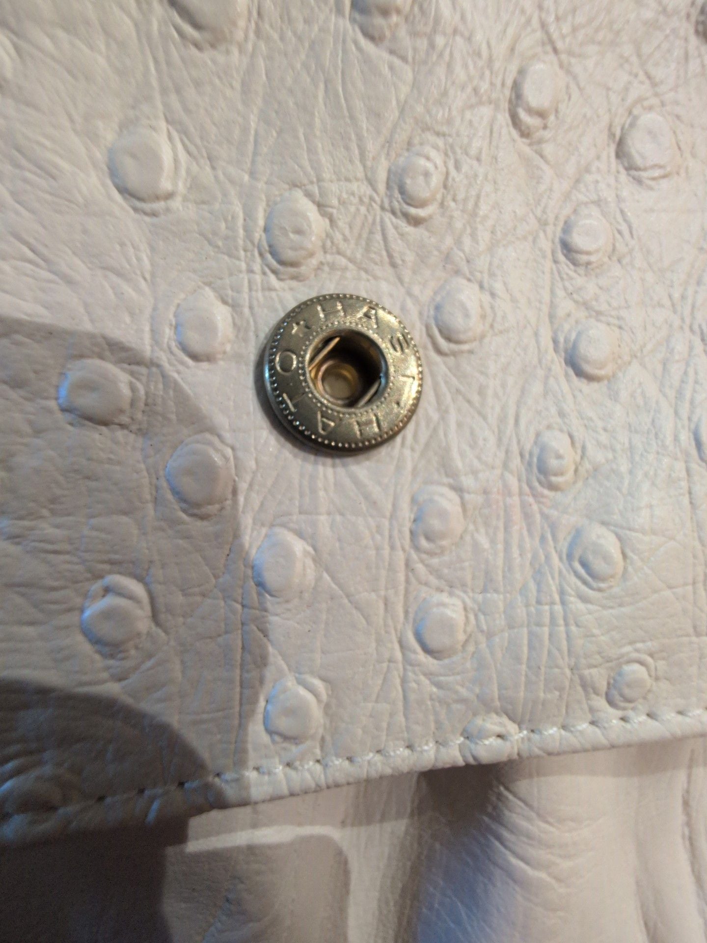 Hasi Hato White Ostrich Embossed Leather Vintage Crossbody Bag 3