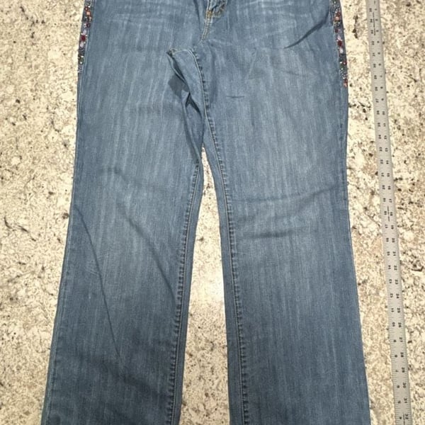 Tommy Hilfiger X-Tra Low Rise Jeans Size 16 Blue Beaded Side Embroidery