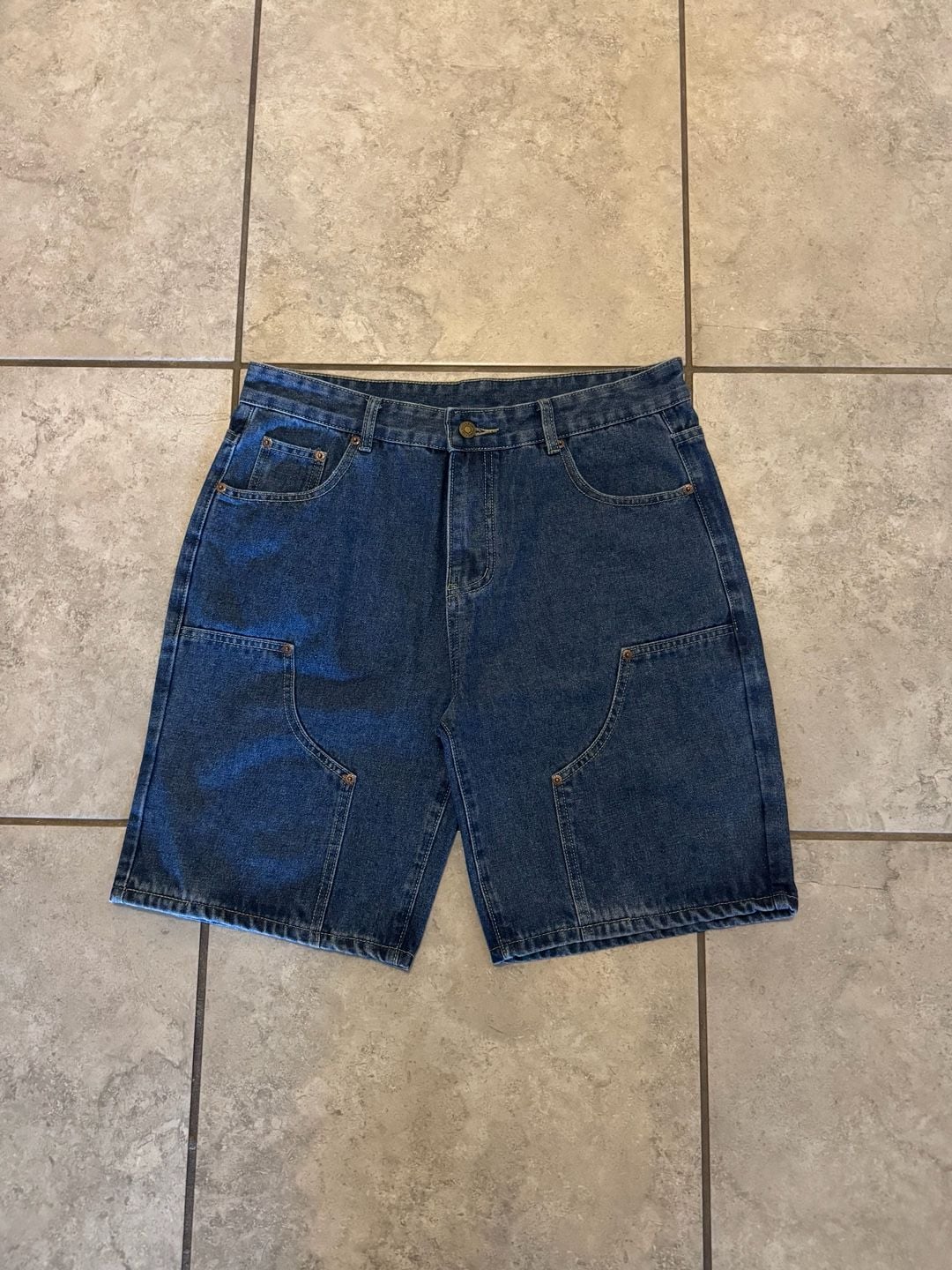 Unbranded Double Knee Denim Shorts Blue Carpenter Jorts 2