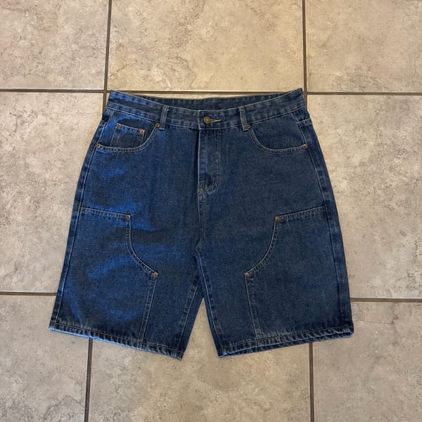 Unbranded Double Knee Denim Shorts Blue Carpenter Jorts